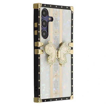 Cover til Samsung Galaxy S25+ S24+ TPU + PC Elektrobelagt Sommerfuglestøtte Mobilcover - Hvid