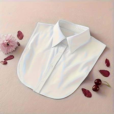 Casual hvit topp med rund hals for kvinner, avtakbar krage, ikke-elastisk, ensfarget, alle årstider