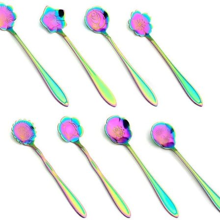 Kukka lusikka setti, 8 ruostumatonta terästä teelusikka värikäs kahvilusikat KLB