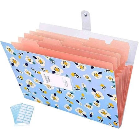 Blommigt Expanderande Arkivmapp med 6 Fack Dragspels Dokumentorganisatör (blå)