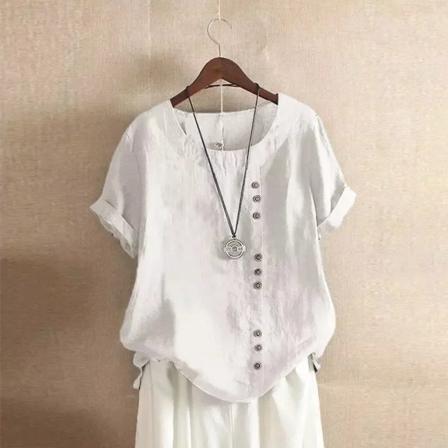 Damkläder Bomull Linne Streetwear Sommar Y2k Toppar Vintage Mode T-shirt Casual för kvinnor Kläder Eleganta T-shirts White 5XL