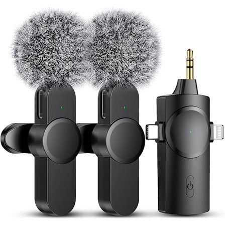 Dobbelt trådløs mikrofon til iPhone/Android-telefon/kamera/bærbar computer, trådløs lavalier-mikrofon til videooptagelse YouTube TikTok Facebook, Plug