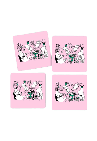 Opto Design Mumin 80 år Glasunderlägg 4-pack Bordstextil Unisex Rosa ONESIZE