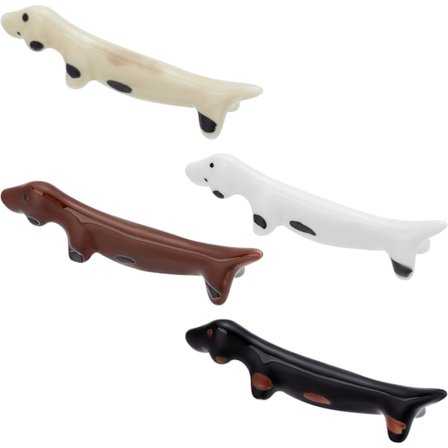 4 st söta taxhundar i keramik, ätpinnehållare, stativ