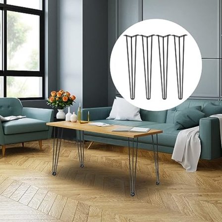 18 tommer hårnål bordben, 4 stk. hårnål bordben sæt, stål Ha