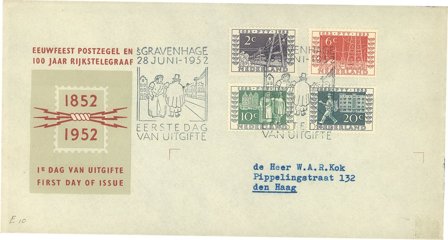 Holland 1952 - NVPH E10 - FDC - Med adresse