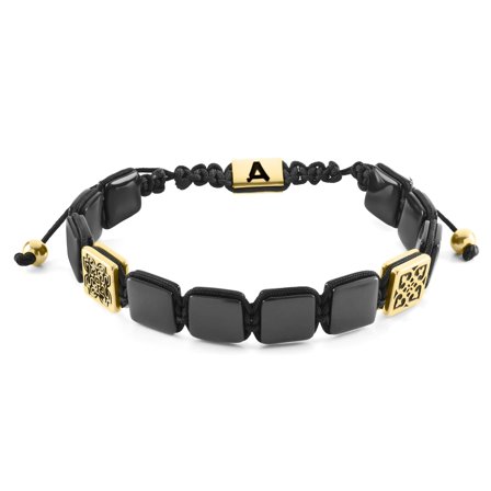Elysian | Gold-Tone Onyx Flat Bead Bracelet for Men - Beaded bracelets