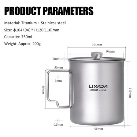 Lixada 750ml Titan Kaffekopp Mugg Fransk Press Kanna Kaffebryggare med Lock Utomhus Camping Kokkärl