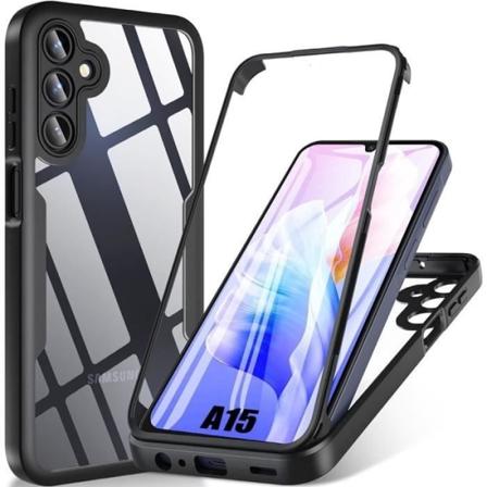 Etui til Samsung Galaxy A15 4G-5G Sort Hard Anti-ridse 360 graders beskyttelse Fuld krop Solid Svart