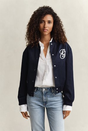 GANT Damen Varsity Jacke aus Satin (M) Marineblau