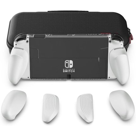 GripCase OLED-pakke for Nintendo Switch OLED-modell: Et beskyttende klikk-på-deksel med utskiftbare grep [for å passe alle håndstørrelser]