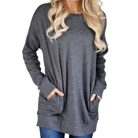 Rundhalset Langærmet Let Tynd Hudvenlig Pullover Top til Transport
