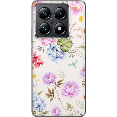 Kompatibelt Mobilskal till Xiaomi Xiaomi 14T Pro Floralt mönster med handmålade blommor, fjärilar och insekter i romantisk skandinavisk stil för a