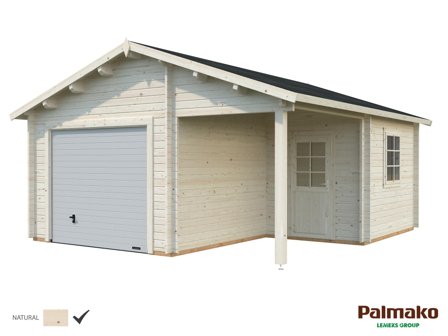 Palmako Roger Garage 28,1 m²/inv. 21,9+5,2 m², med port, obehandlad, Stugor & förråd