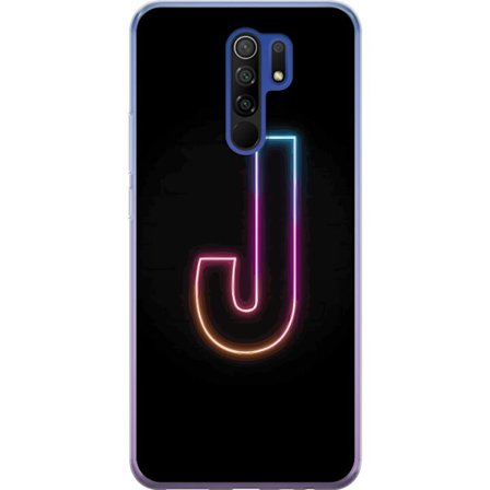 Kompatibel Mobilcover til Xiaomi Xiaomi Redmi 9 Minimalistisk neonbogstav J i farveskiftende lys mod sort baggrund