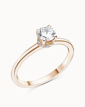 Rosettring Gianna, Hidden Halo, 18K Rose Gull - Forlovelsesringer & Gifteringer hos Vanbruun