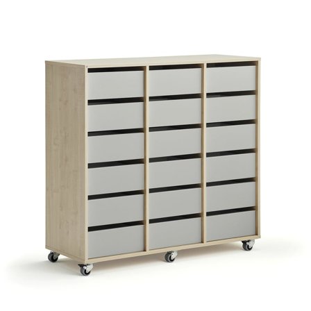 Student storage CASPER, 18 drawers, birch, grey