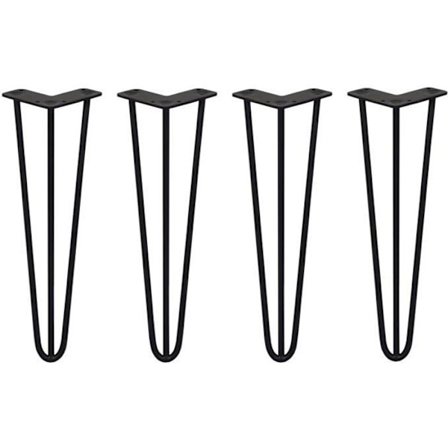 SUKSIJALAT 4 Hiusneula Pöydän Jalat 40,6cm 3 Mustat Terästauvat Paksuus 10mm