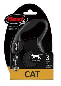 Flexi - Rullebånd New Classic Cat Cord 3m, XS, maks 8 kg, Svart - Katt - Halsbånd - ZOO.no