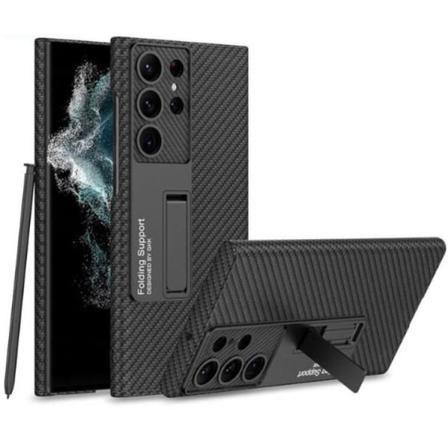 GKK Galaxy S23 Ultra Mobilcover Kickstand PU-Læder - Sort