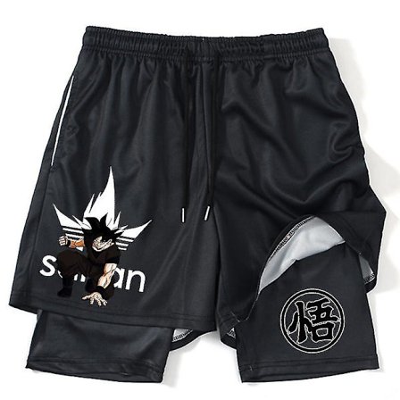 Anime Print 2 i 1 Gym Shorts för män, atletiska träningsshorts med foder, Bodybuilding Training Running Jogging Quick Dry
