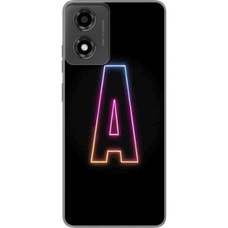 Kompatibelt Mobildeksel til Motorola Moto E14 Minimalistisk neonbokstav A i regnbuefarget lys mot svart bakgrunn i moderne typografisk stil