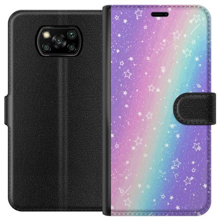 Kompatibelt Lommeboketui til Xiaomi Poco X3 NFC Rainbow-farget pastellbakgrunn med hvite stjerner og gnistrende prikker i myk overgang