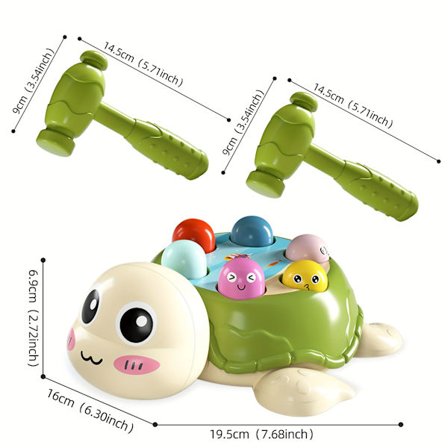 Pedagogisk skilpaddeleke designet for hamring og banking, rettet mot å forbedre hånd-øye-koordinasjonen. Dette interaktive skrivebordsspillet 