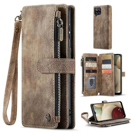 Mobiilikotelo vetoketjutaskulla ja useilla korttipaikoilla Samsung Galaxy A12/A12 (Intia) -puhelimelle, automaattinen sulkeminen {db}