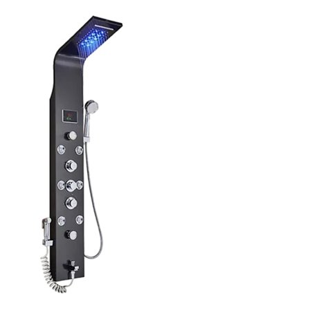 LED Brusepanel, Vandfaldsregn Design, Spa Massage Sprayer, Sort Farve 8009