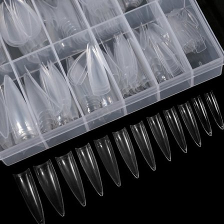 Kirkkaat kynsien kärjet, 240 kappaletta laatikossa, ranskalainen tyyli, täys- ja puolikiinnitettävät pidennykset, tekokynnet, kynsipalat, valmiit 