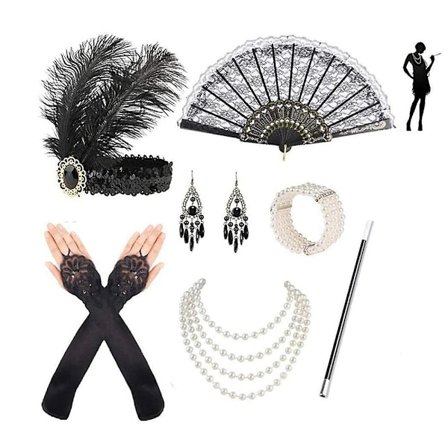 1920-tals Kvinnors Flapper-Tillbehör Gatsby Kostymtillbehör Set 20-tals Vintage Fest Flapper Hårband Pärlhalsband Armband Örhängen Handskar (FMY)