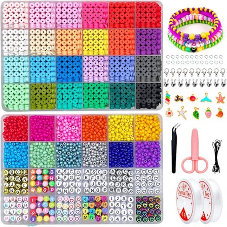 7655 KPL Savihelmiä Rannekorun Tekosetti - 4800 KPL 6mm Litteitä Helmiä Polymeerisavihelmiä, 2000 KPL 4mm Lasihelmiä Ponihelmiä, 720