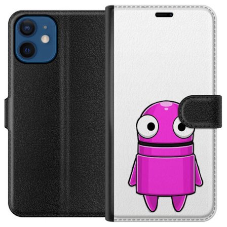 Kompatibelt Lommeboketui til Apple Apple iPhone 12 mini Rosa tegneseriefigur med rund form og store øyne på mørk bakgrunn