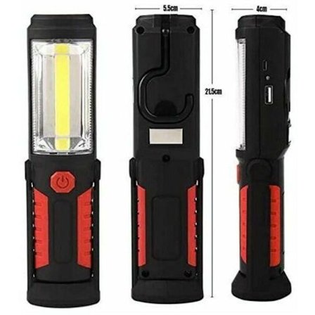 Uppladdningsbar Handsfree LED-ficklampa - 3W COB Arbetslampa, 2 i 1, Röd, 2 Belysningslägen, för Camping, Vandring, Bil, Garage, Verkstad