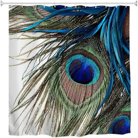 Duschdraperi med Påfågel, Vattentätt Duschdraperi i Tyg med Påfågelfjäderöga, 183 x 183 cm, Färgstarkt