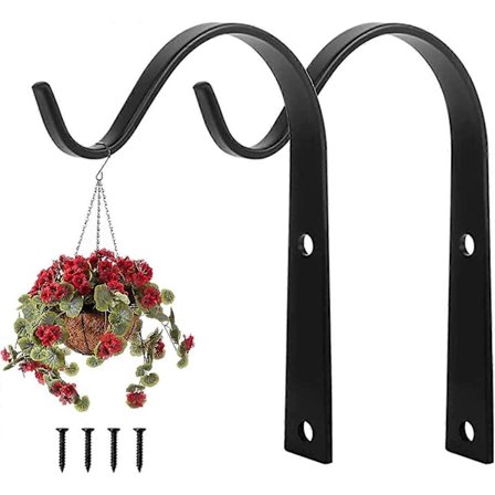 Vægophæng til planter, smedejern, hængekrog, vægplanteholder, altan, have, metal med skruer - Sort (LGL)