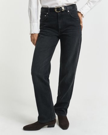 GANT Damen Stretch-Jeans mit geradem Bein (28/30) Schwarz