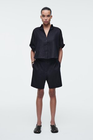 COS Femme Short De Tailleur À Taille Élastiquée En Lin in Bleu