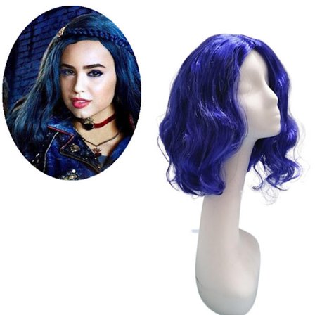 Europeiska och amerikanska peruker Film Peruk Descendants 2 Starlight Successor Mal Cosplay Qi Liu Haizhong Split Long Curly Peruk (Blå kort rulle)