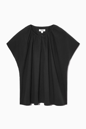 COS Damen Bluse Mit Flügelärmeln Und Raffungen - Schwarz