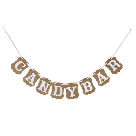 Candy Bar Papp Garland Banner Bryllupsfest Dekor Fotografering Prop (brun)