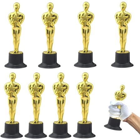 8 stycken gyllene troféer, Oscar form, plastpokal, fo