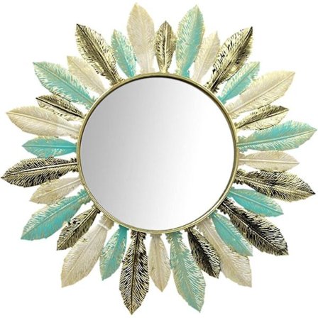 Jernkunst Fjær Speil Veggdekor Hengespeil Bohemsk Stil Moderne Sminke Speil Sirkel For Hotell Sovesal Bad Leilighet Dekor