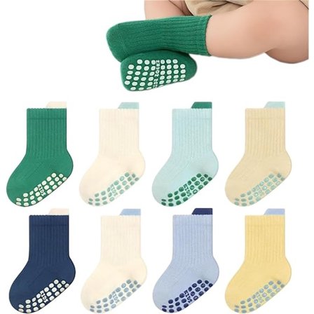 8 par skridsikre sokker til småbørn - åndbare mid-calf sokker - gulvsokker til småbørn - størrelse M - egnet til børn i alderen 1-3 år - type B