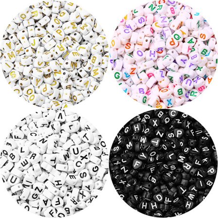 #400 Bokstavperler, Alfabetet - 7x7mm - Flerfarget#