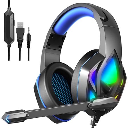 (Blå) Gaming-hörlurar, Over-Ear-hörlurar med färgväxling