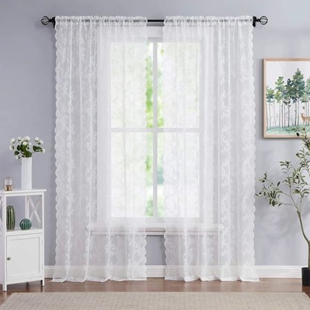 Elfenbensfargede, transparente gardiner 160 cm lengde, 2 paneler, myke lysfiltrerende gardiner for stue og soverom, bladmotiv, 2 stk.