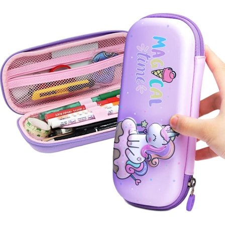 Enhjørning penalhus til piger, 3D sød tegneserie enhjørning penalhus, bærbar opbevaringspose stor kapacitet med rum og lynlås blyantpose