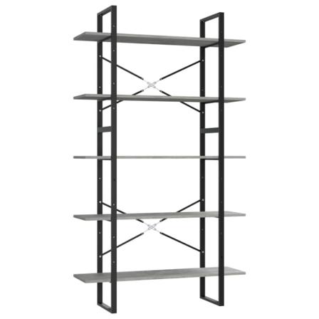 Vidaxl Bokhylla 5 Hyllplan Betonggrå 100x30x175 Cm Spånskiva Grå